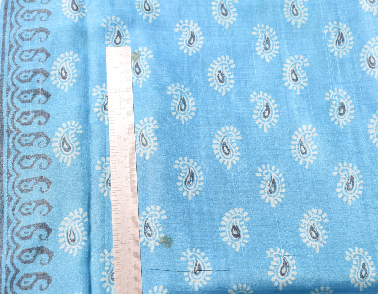 Sushila Vintage Turquoise Blue Scrap Saree Pure Silk Printed Sari Fabric