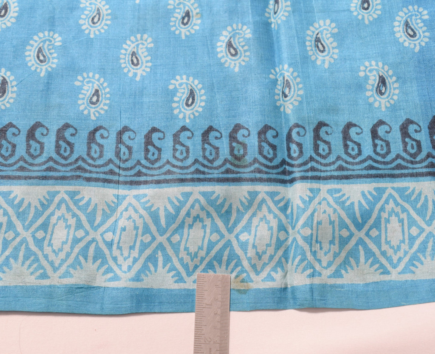 Sushila Vintage Turquoise Blue Scrap Saree Pure Silk Printed Sari Fabric