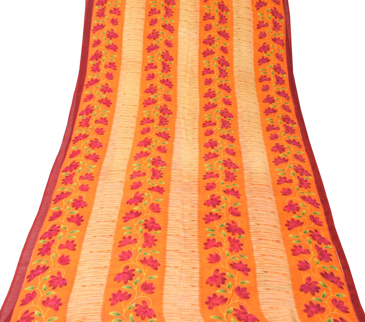 Sushila Vintage Orange Scrap Saree Pure Cotton Printed Floral Sari Craft Fabric
