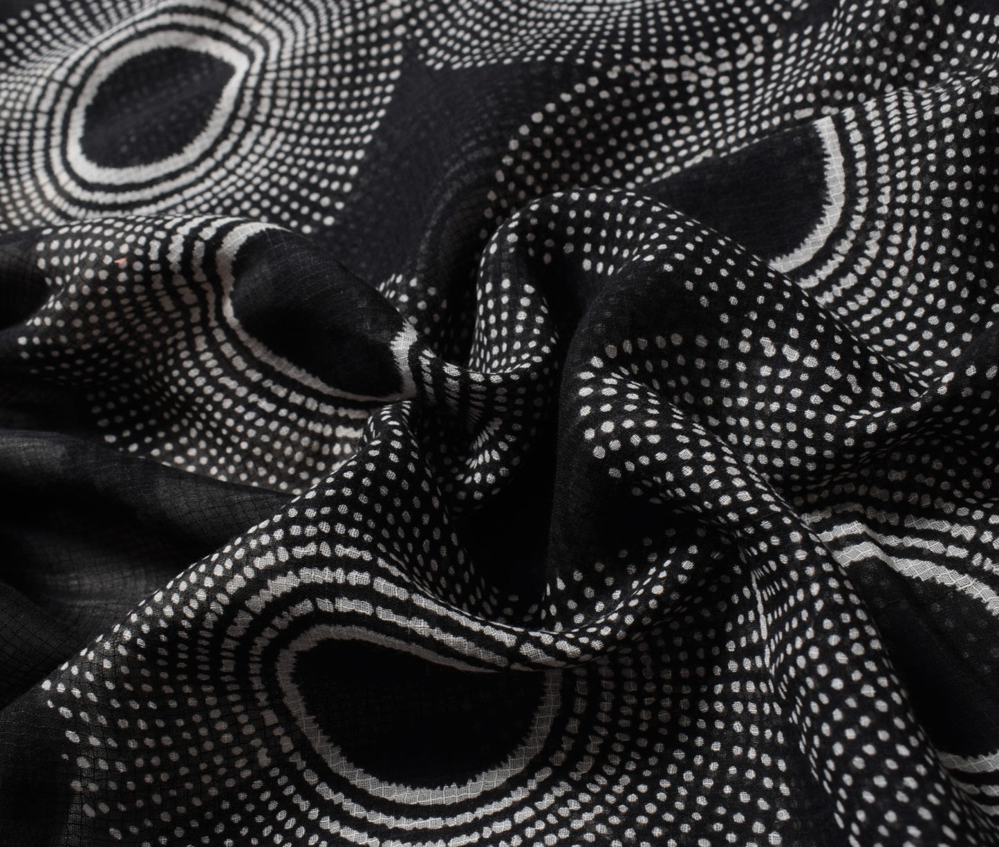Sushila Vintage Cream & Black Scrap Saree Pure Cotton Circle Printed Sari Fabric