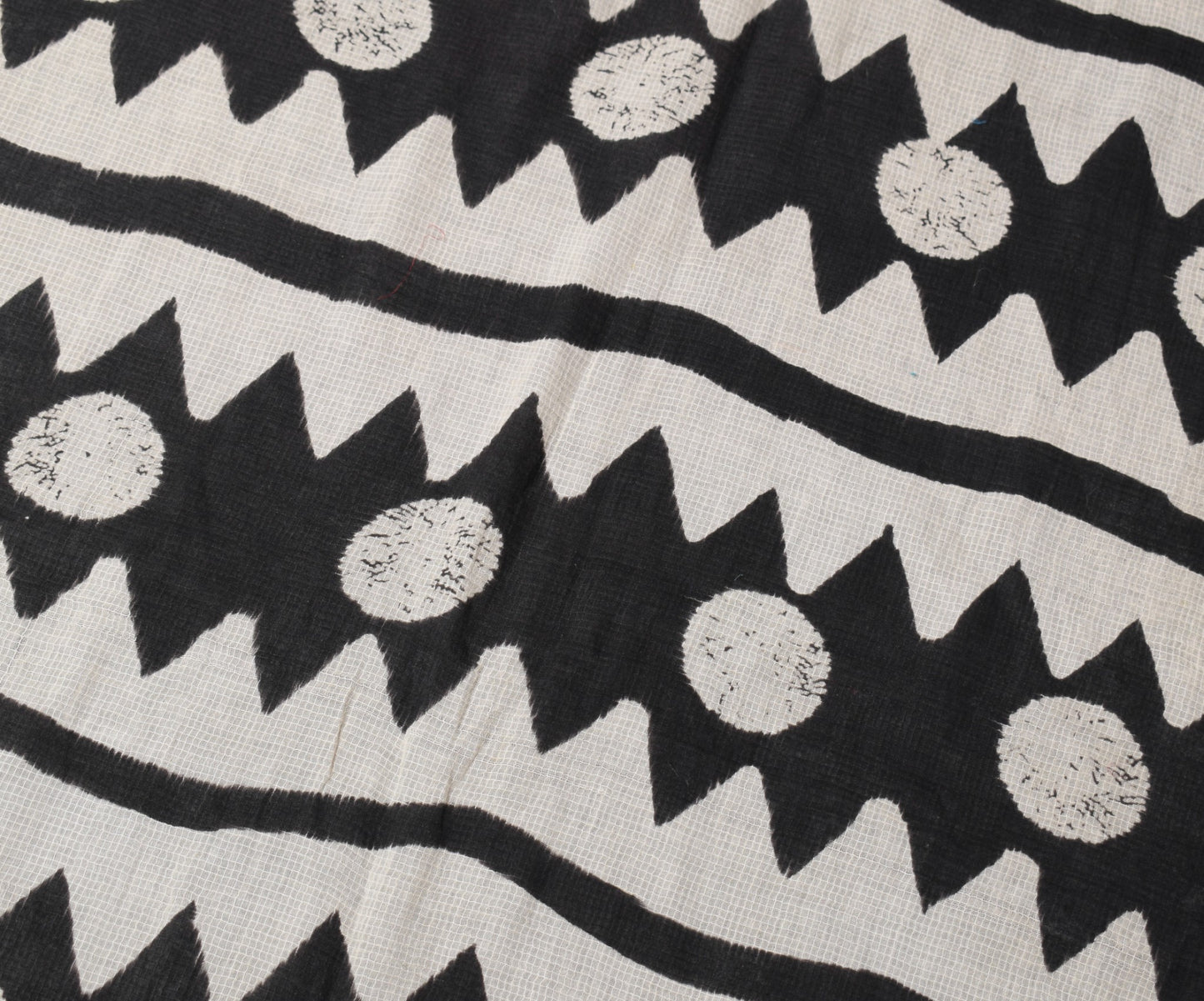 Sushila Vintage Cream & Black Scrap Saree Pure Cotton Circle Printed Sari Fabric