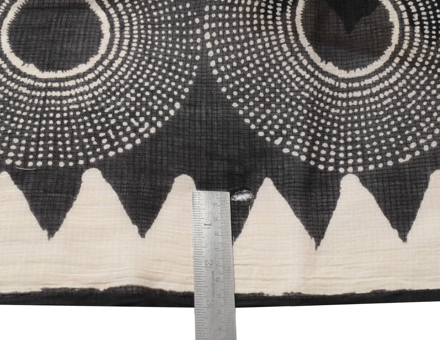 Sushila Vintage Cream & Black Scrap Saree Pure Cotton Circle Printed Sari Fabric