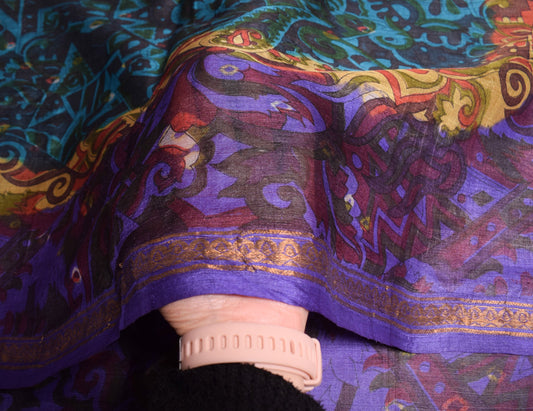 Sushila Vintage COLOR Scrap Saree Pure Silk Printed PATTERN Sari Fabric