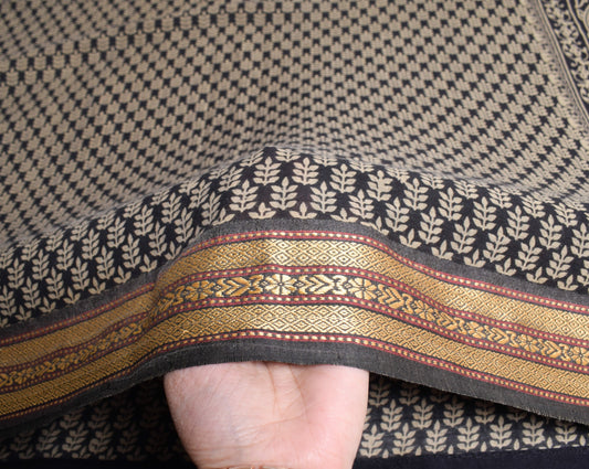 Sushila Vintage Black Floral Scrap Saree Pure Cotton Printed Sari Craft Fabric