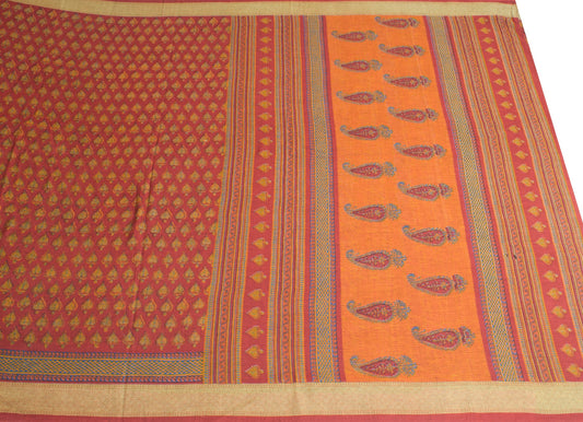 Sushila Vintage Red Scrap Saree Pure Silk Printed Floral Remnant Sari Fabric