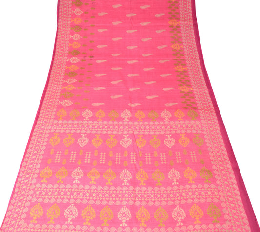 Sushila Vintage Pink Scrap Saree Pure Cotton Printed Floral Sari Remnant Fabric