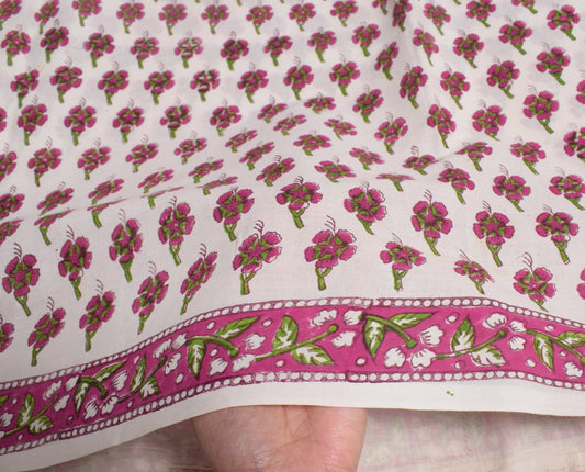 Sushila Vintage White Scrap Saree Pure Cotton Print Hand Block Sari Craft Fabric