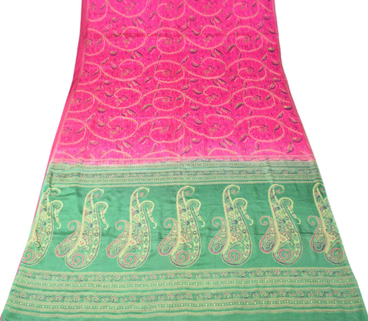 Sushila Vintage Magenta Scrap Saree Pure Silk Printed Remnant Sari Craft Fabric