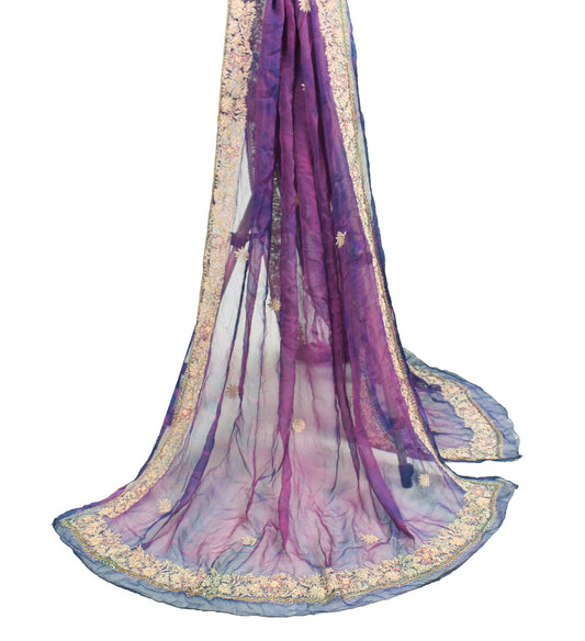 Sushila Vintage Handmade Scrap Dupatta Purple Pure Chiffon Tie-Dye Long Stole