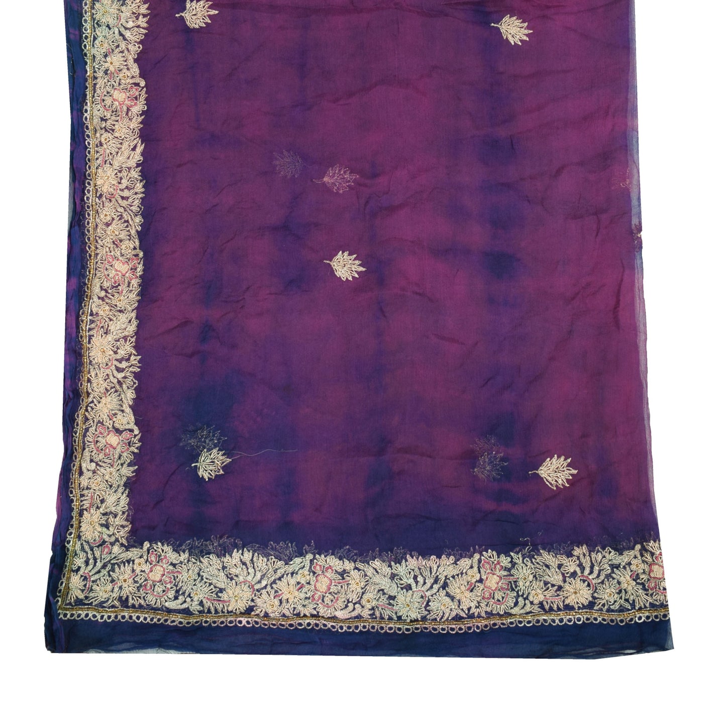 Sushila Vintage Handmade Scrap Dupatta Purple Pure Chiffon Tie-Dye Long Stole