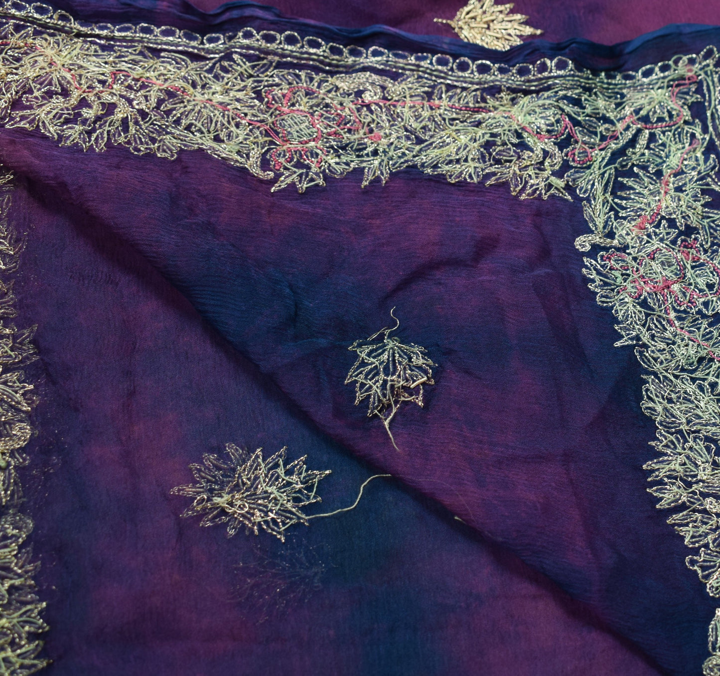 Sushila Vintage Handmade Scrap Dupatta Purple Pure Chiffon Tie-Dye Long Stole