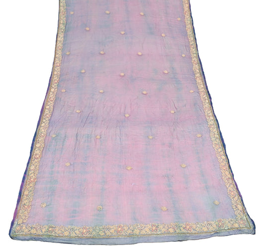 Sushila Vintage Handmade Scrap Dupatta Purple Pure Chiffon Tie-Dye Long Stole