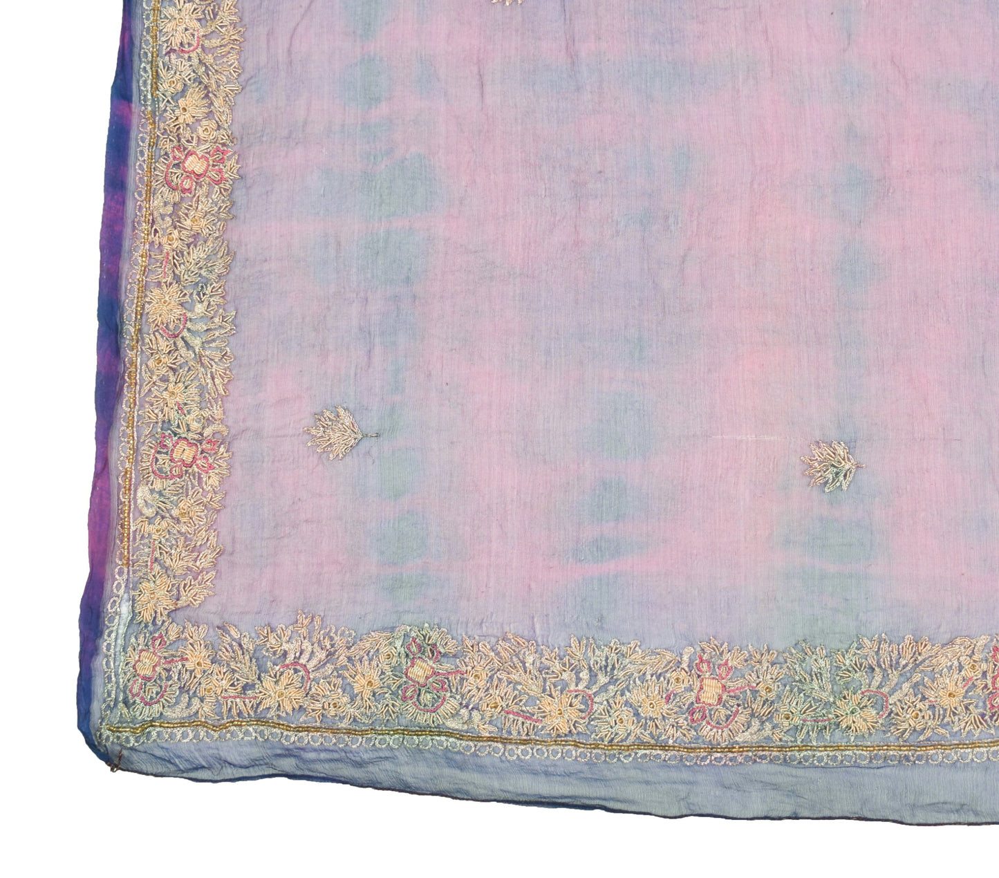 Sushila Vintage Handmade Scrap Dupatta Purple Pure Chiffon Tie-Dye Long Stole