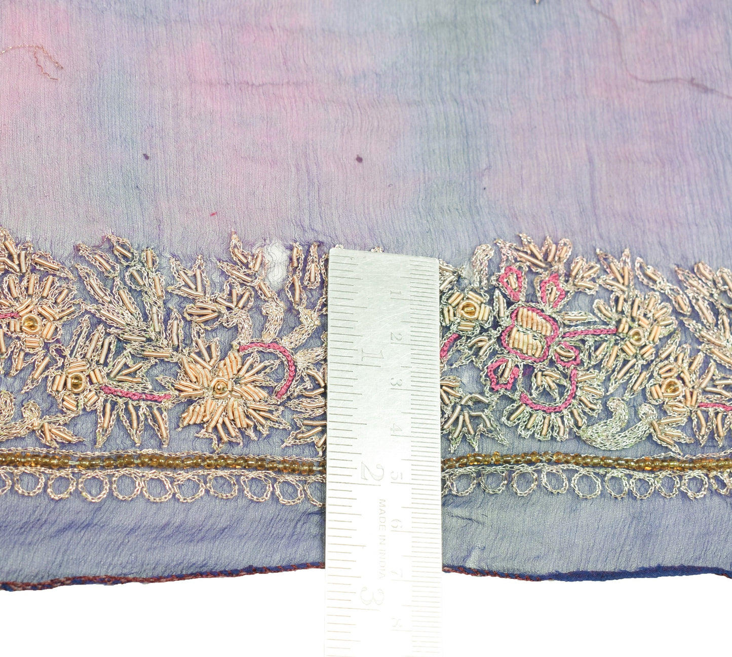 Sushila Vintage Handmade Scrap Dupatta Purple Pure Chiffon Tie-Dye Long Stole
