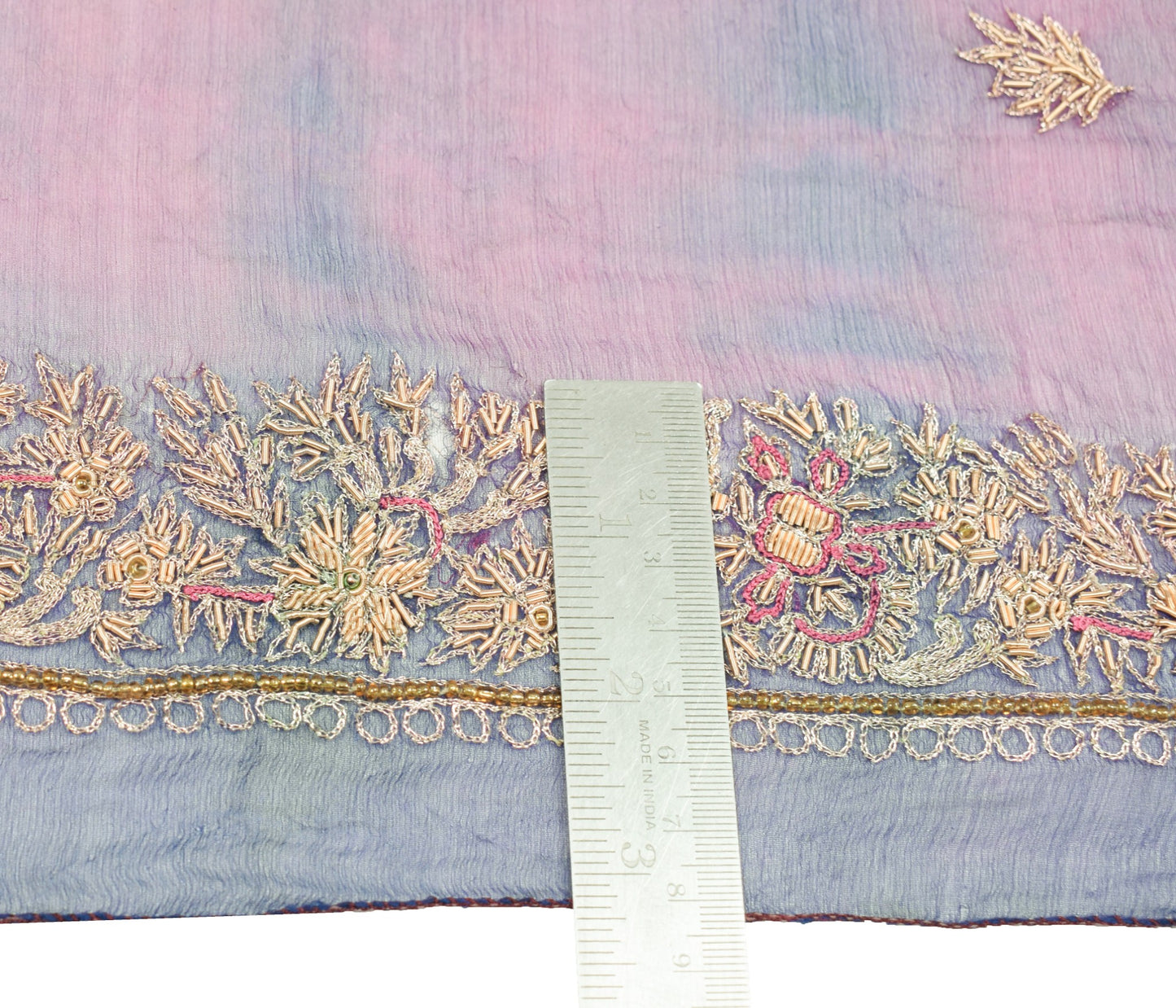 Sushila Vintage Handmade Scrap Dupatta Purple Pure Chiffon Tie-Dye Long Stole