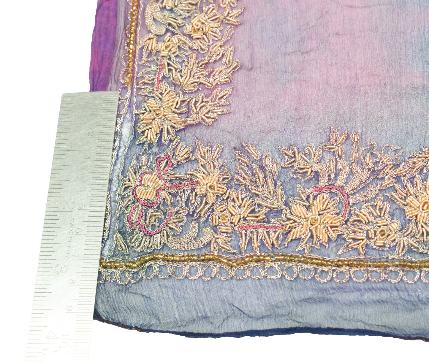 Sushila Vintage Handmade Scrap Dupatta Purple Pure Chiffon Tie-Dye Long Stole