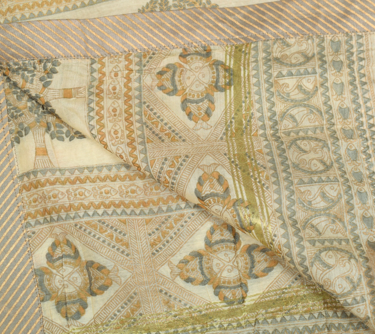 Sushila Vintage Fish Printed Scrap Dupatta Pure Cotton Handmade Long Stole Wrap