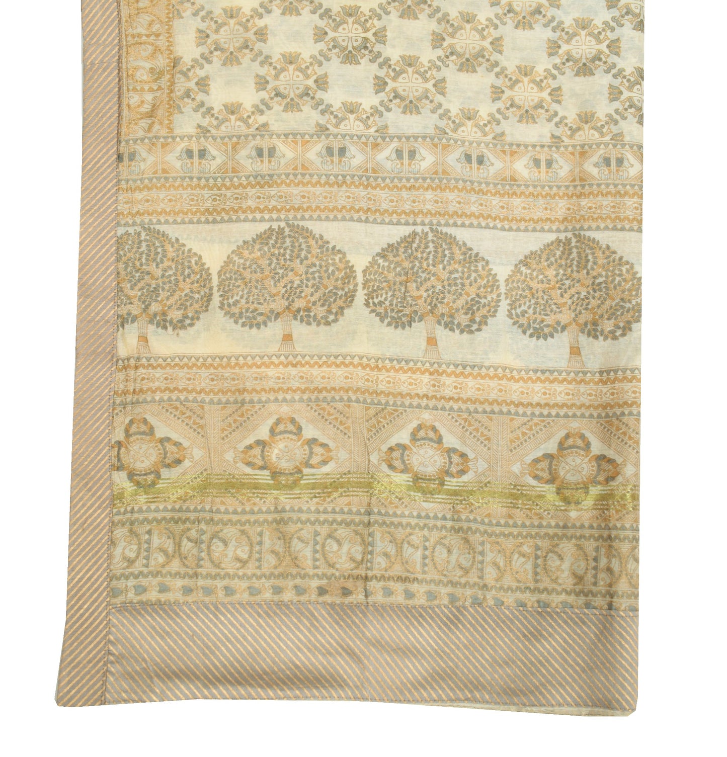 Sushila Vintage Fish Printed Scrap Dupatta Pure Cotton Handmade Long Stole Wrap