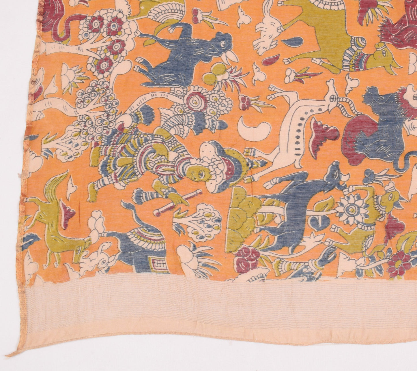 Sushila Vintage Handmade Scrap Dupatta Pure Cotton Kalamkari Printed Long Stole
