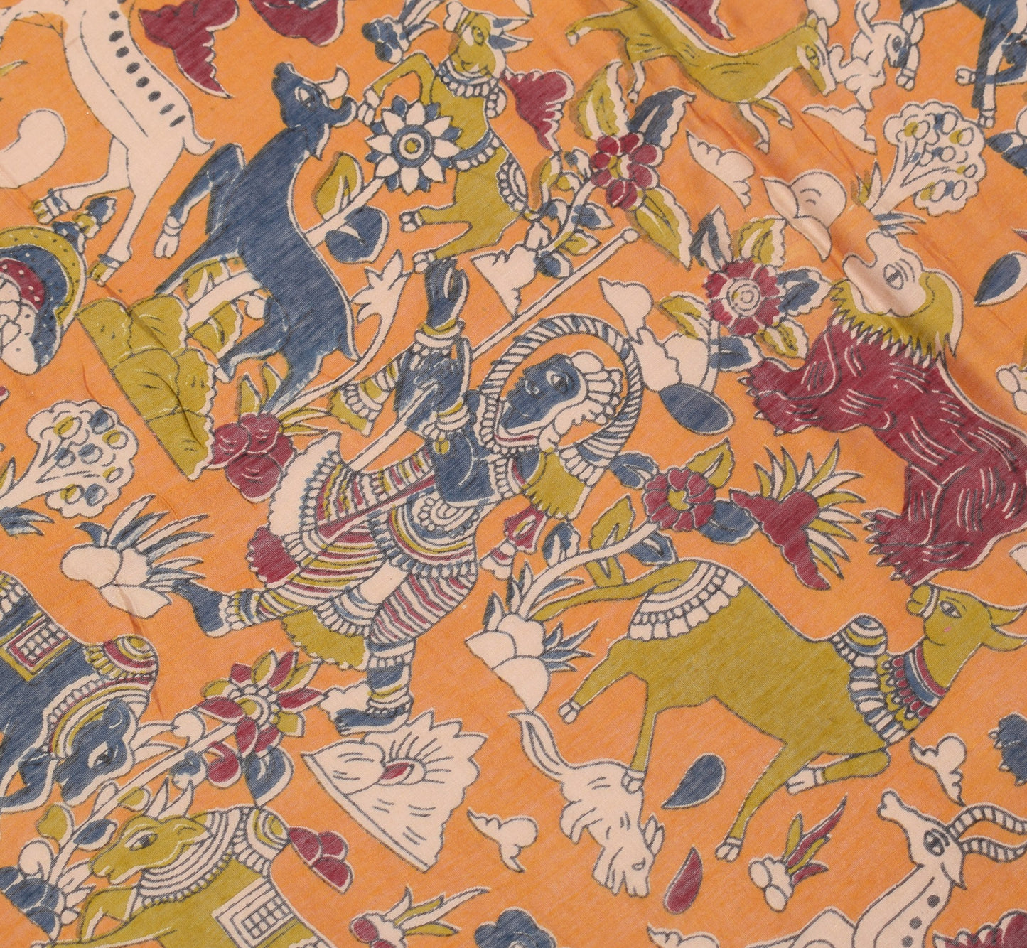 Sushila Vintage Handmade Scrap Dupatta Pure Cotton Kalamkari Printed Long Stole
