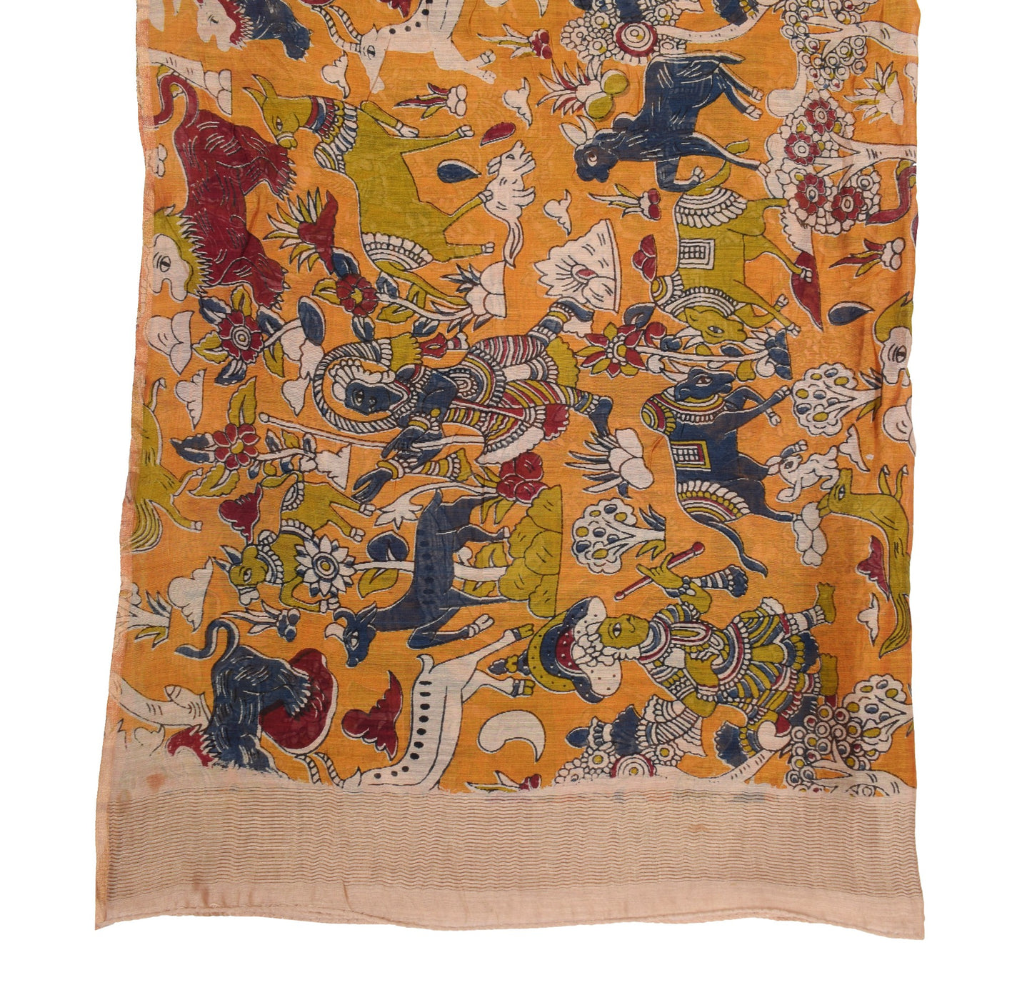 Sushila Vintage Handmade Scrap Dupatta Pure Cotton Kalamkari Printed Long Stole