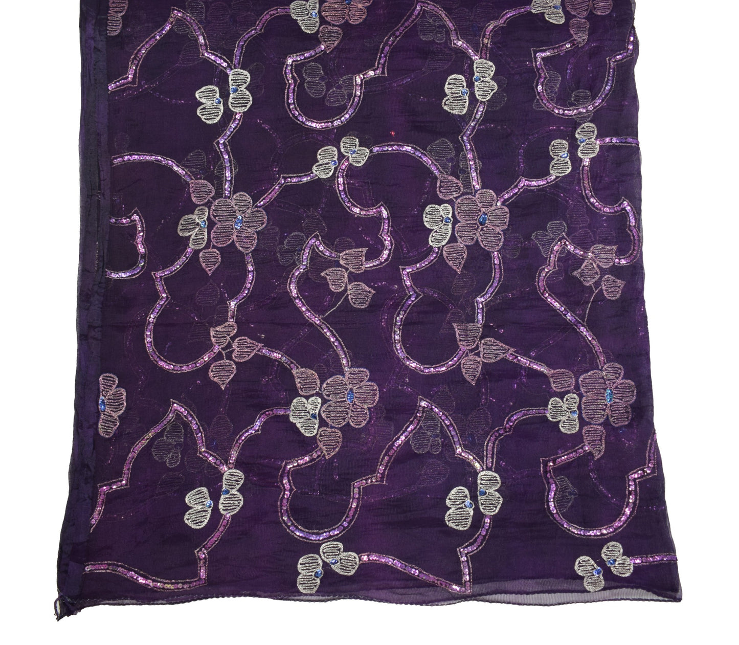Sushila Vintage Purple Scrap Dupatta Art Silk Sequins Embellish Sheer Stole
