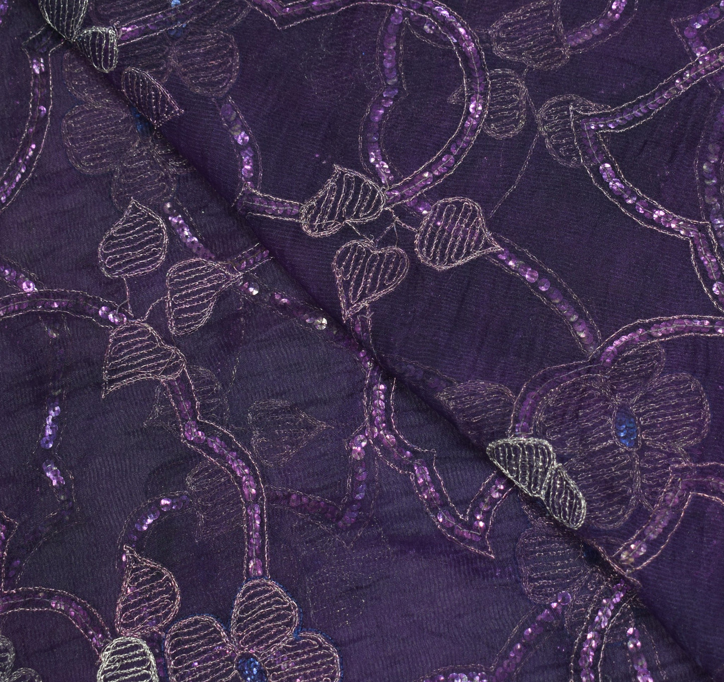 Sushila Vintage Purple Scrap Dupatta Art Silk Sequins Embellish Sheer Stole