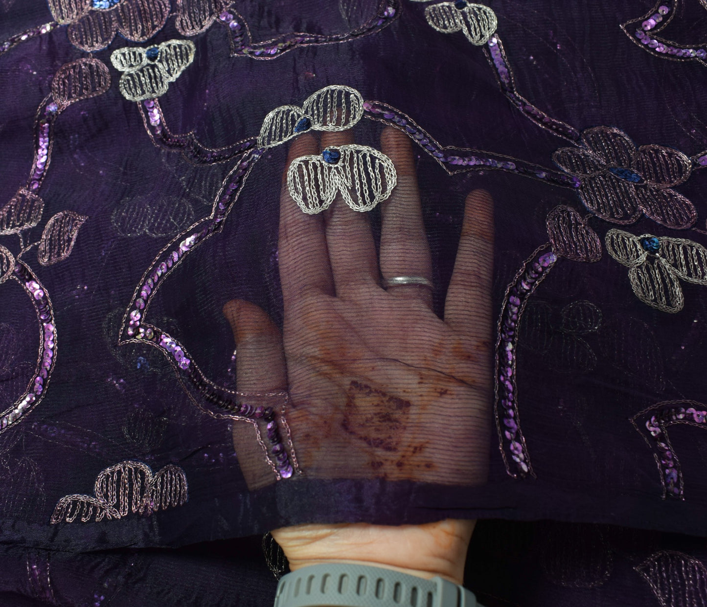 Sushila Vintage Purple Scrap Dupatta Art Silk Sequins Embellish Sheer Stole