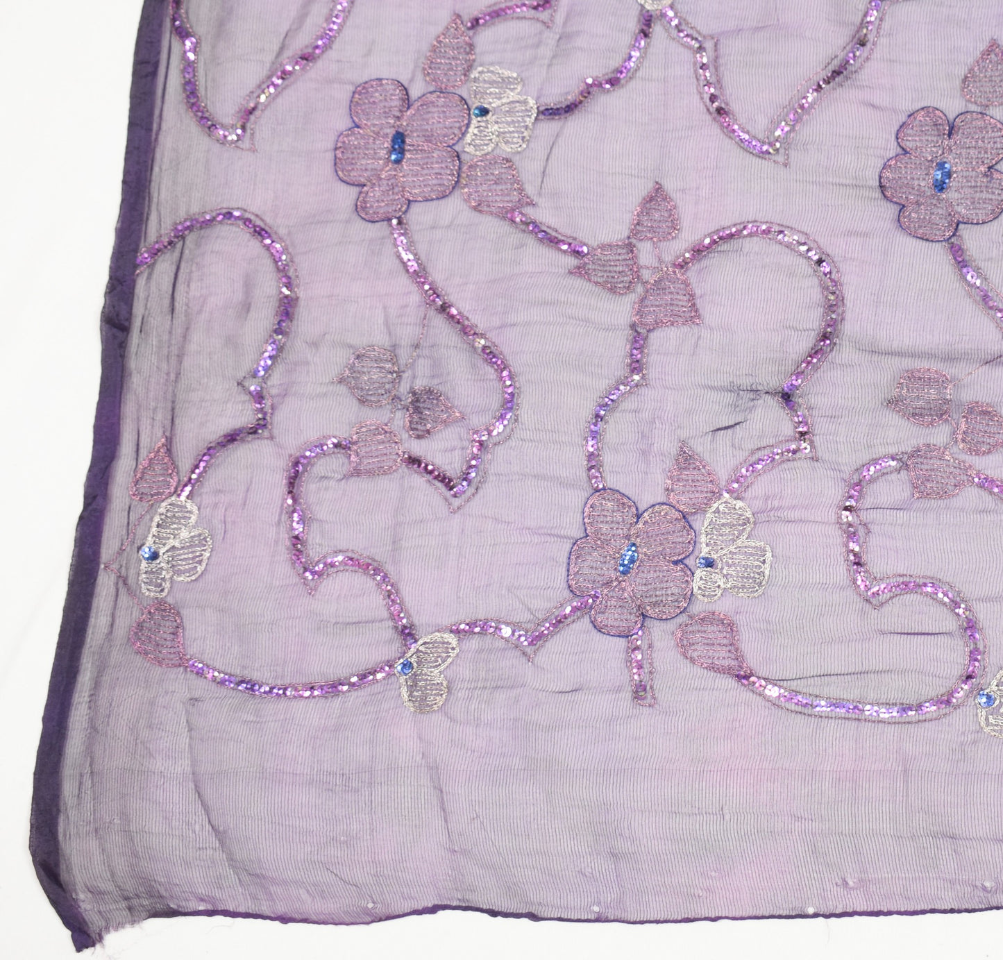 Sushila Vintage Purple Scrap Dupatta Art Silk Sequins Embellish Sheer Stole