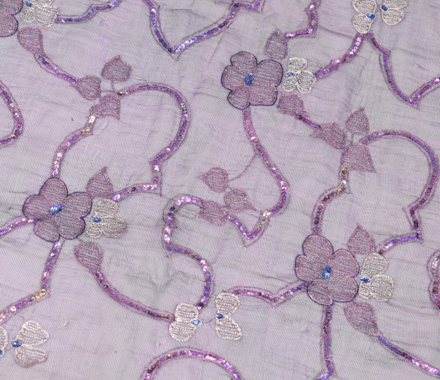 Sushila Vintage Purple Scrap Dupatta Art Silk Sequins Embellish Sheer Stole