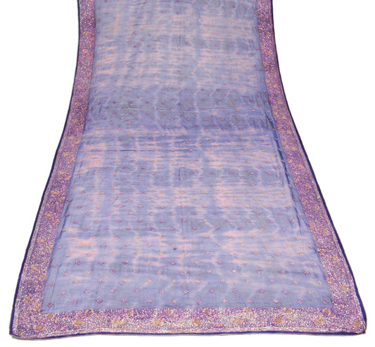 Sushila Vintage Blue Tie-Dye Scrap Dupatta Pure Georgette Embroidered Long Stole