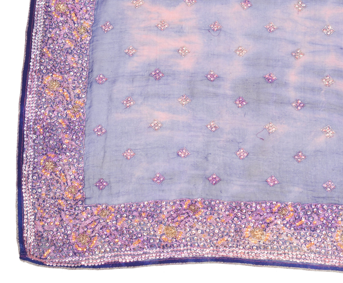 Sushila Vintage Blue Tie-Dye Scrap Dupatta Pure Georgette Embroidered Long Stole