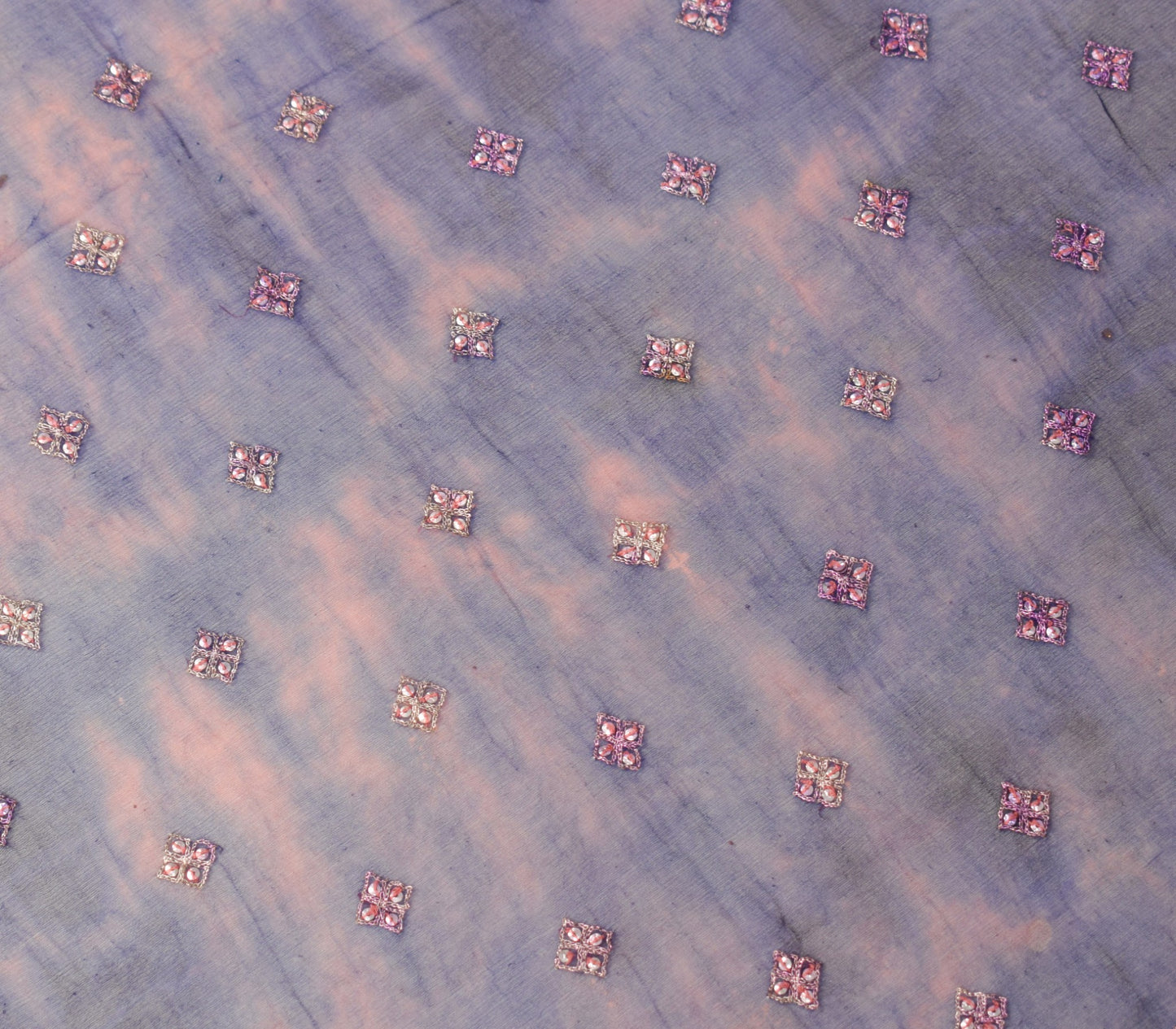 Sushila Vintage Blue Tie-Dye Scrap Dupatta Pure Georgette Embroidered Long Stole