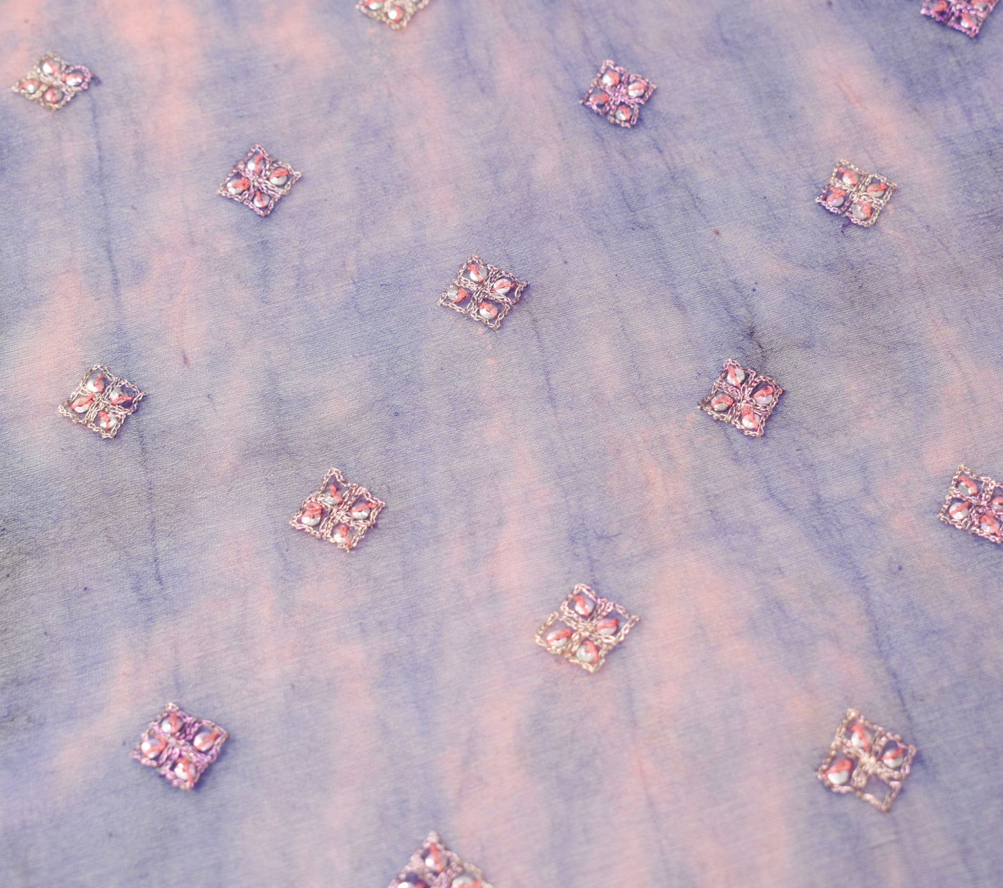 Sushila Vintage Blue Tie-Dye Scrap Dupatta Pure Georgette Embroidered Long Stole
