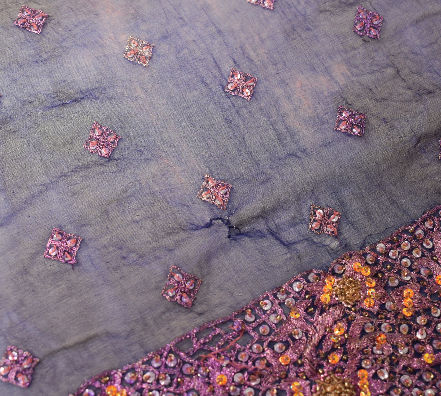 Sushila Vintage Blue Tie-Dye Scrap Dupatta Pure Georgette Embroidered Long Stole