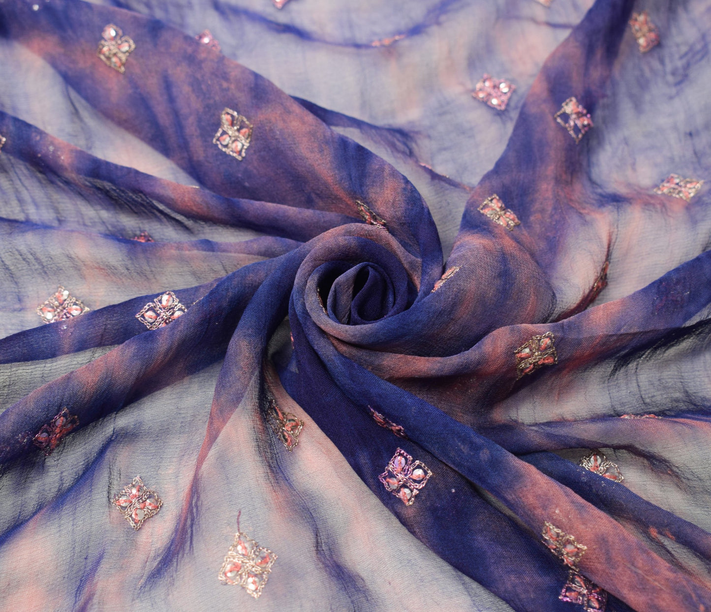 Sushila Vintage Blue Tie-Dye Scrap Dupatta Pure Georgette Embroidered Long Stole