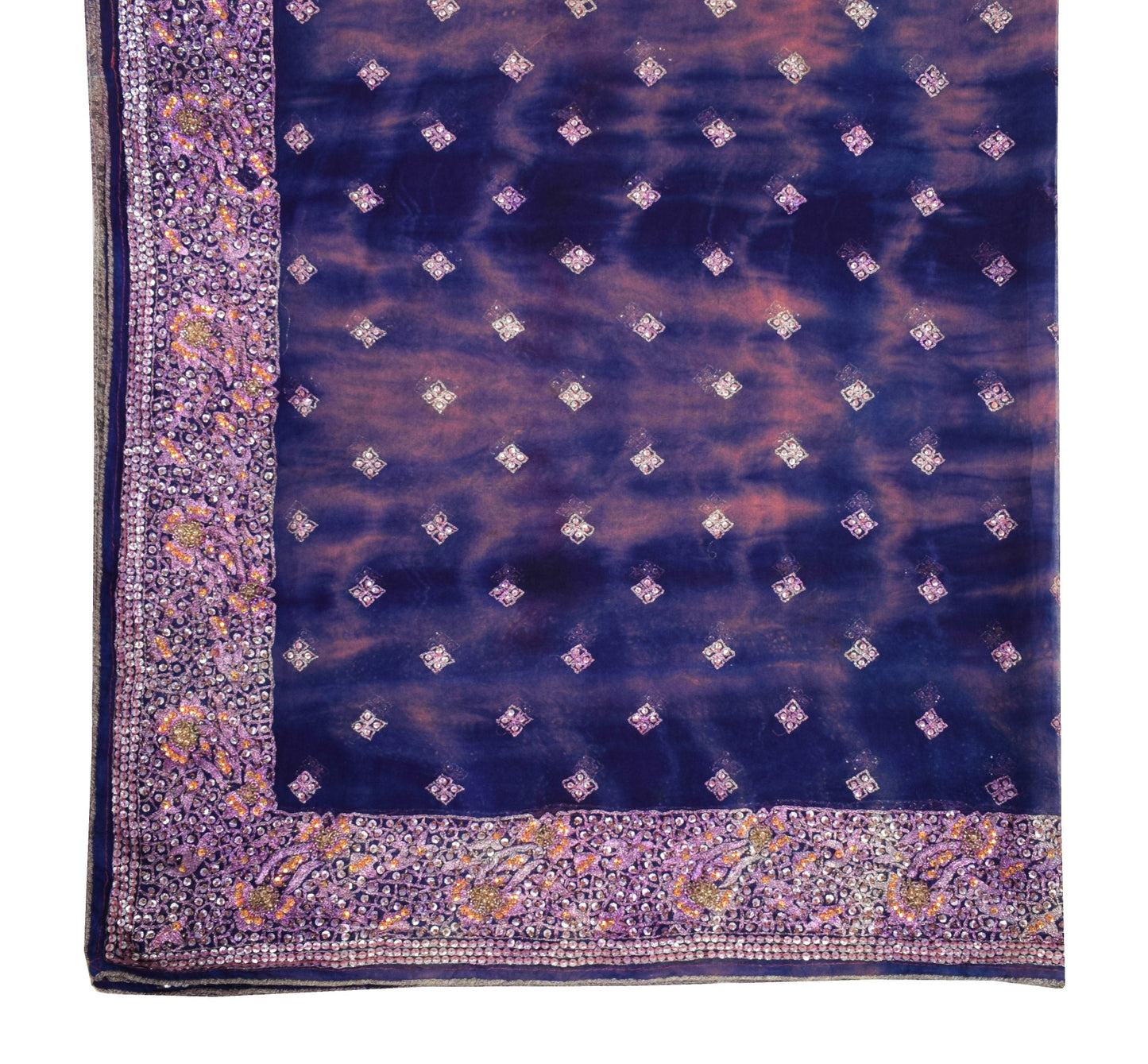 Sushila Vintage Blue Tie-Dye Scrap Dupatta Pure Georgette Embroidered Long Stole