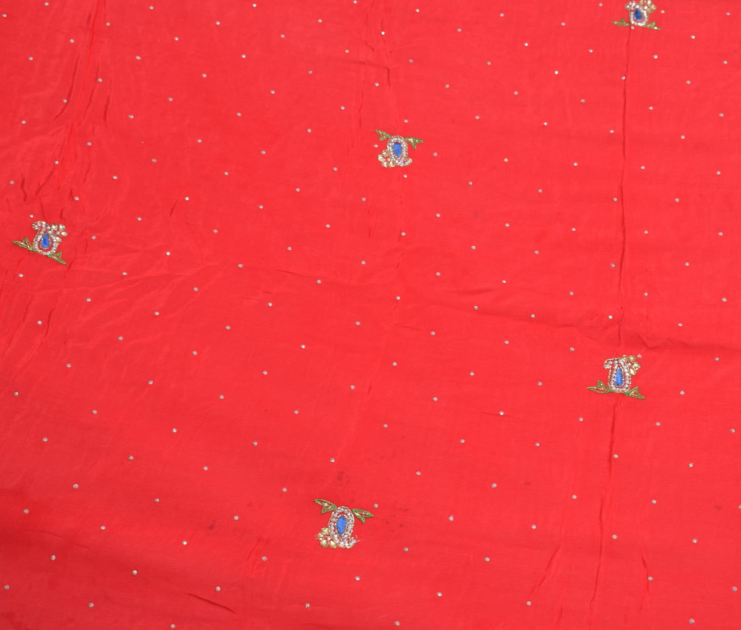 Sushila Vintage Red Scrap Dupatta Pure Chiffon Hand Beaded Paisley Long Stole