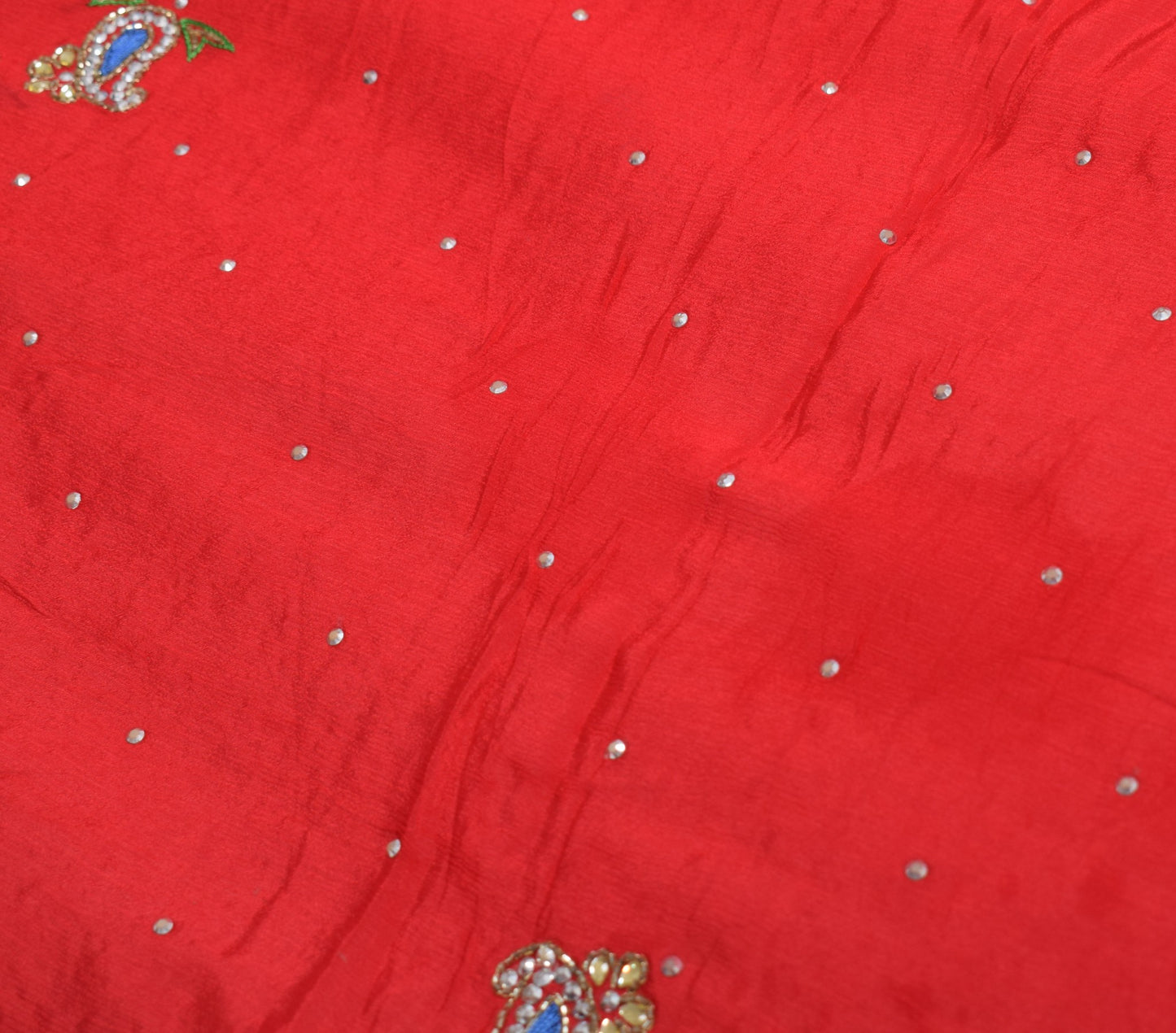 Sushila Vintage Red Scrap Dupatta Pure Chiffon Hand Beaded Paisley Long Stole