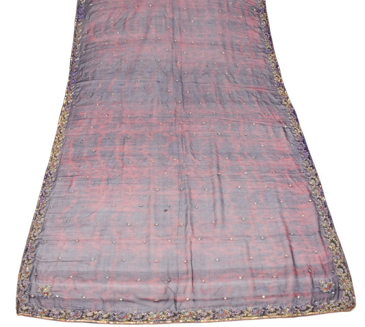 Sushila Vintage Maroon Tie-Dye Scrap Dupatta Embroidered Pure Chiffon Long Stole