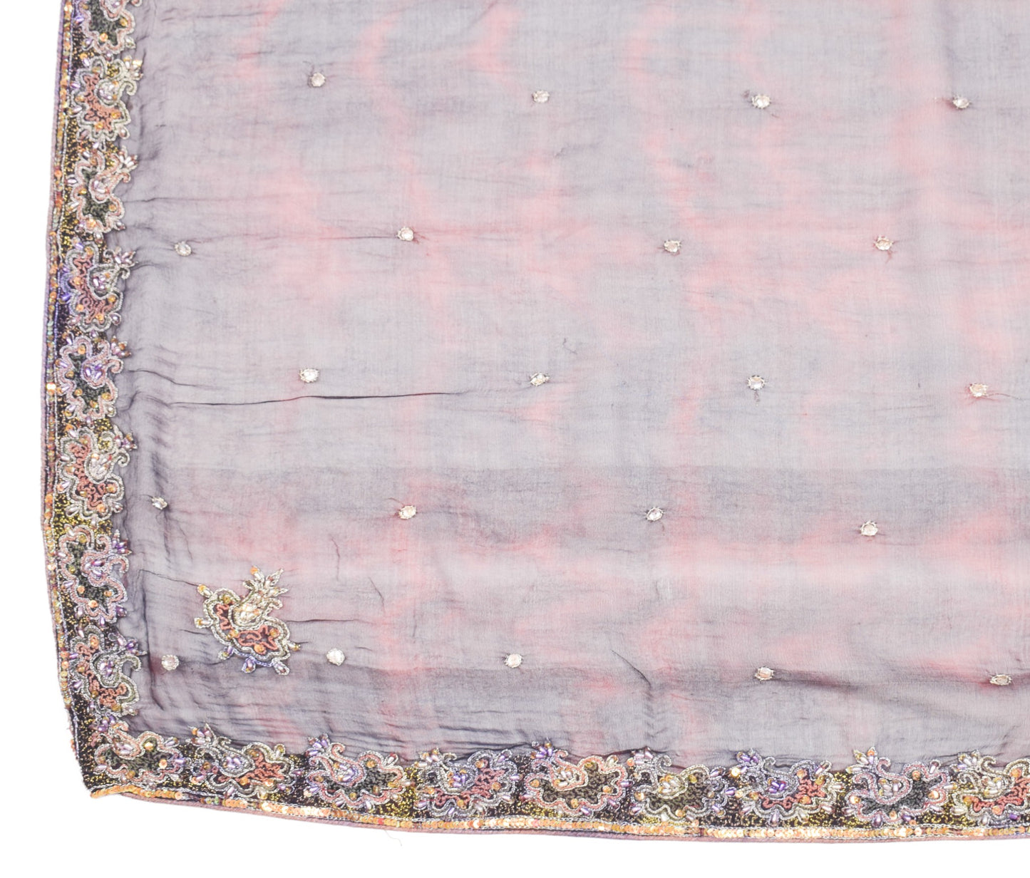 Sushila Vintage Maroon Tie-Dye Scrap Dupatta Embroidered Pure Chiffon Long Stole