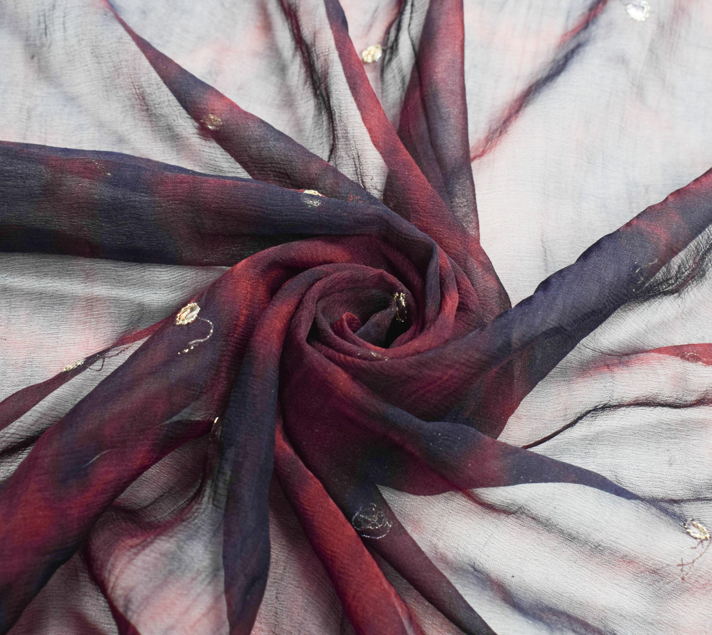 Sushila Vintage Maroon Tie-Dye Scrap Dupatta Embroidered Pure Chiffon Long Stole
