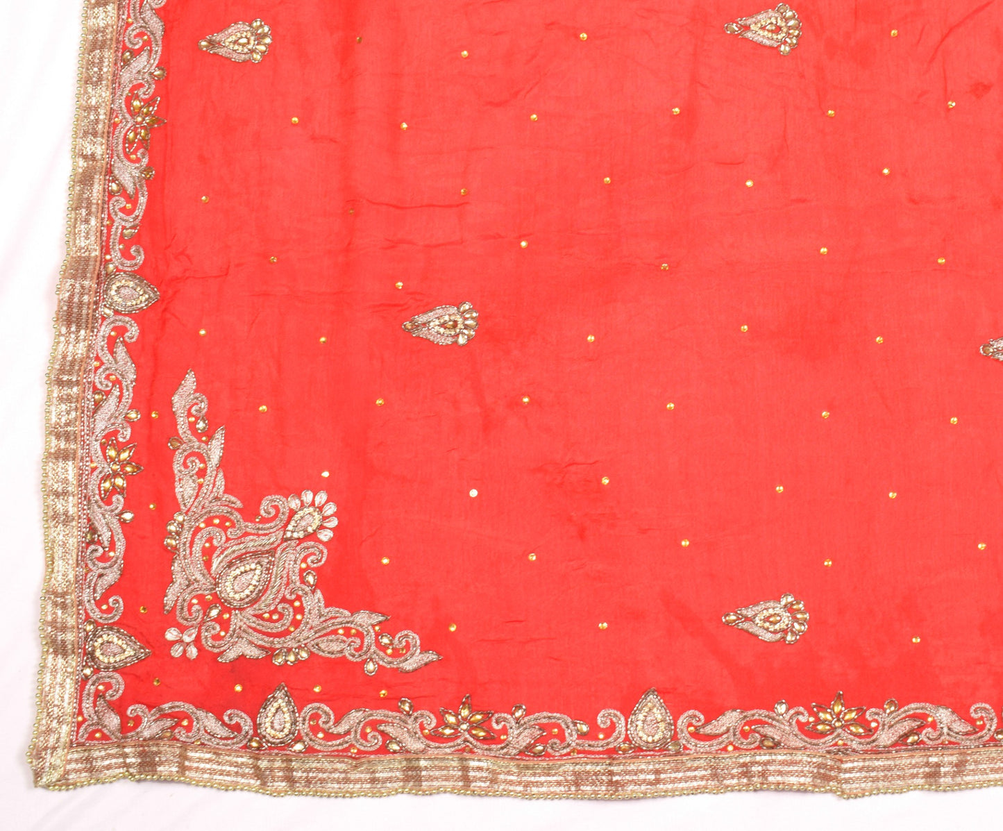 Sushila Vintage Red Wedding Scrap Dupatta Pure Chiffon Embroidered Long Stole