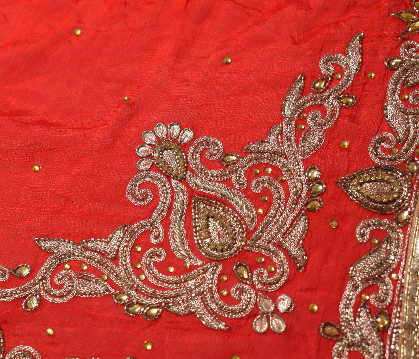 Sushila Vintage Red Wedding Scrap Dupatta Pure Chiffon Embroidered Long Stole