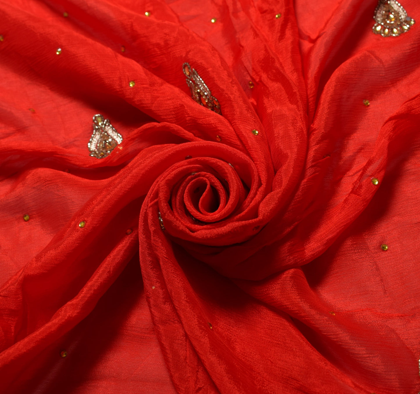 Sushila Vintage Red Wedding Scrap Dupatta Pure Chiffon Embroidered Long Stole