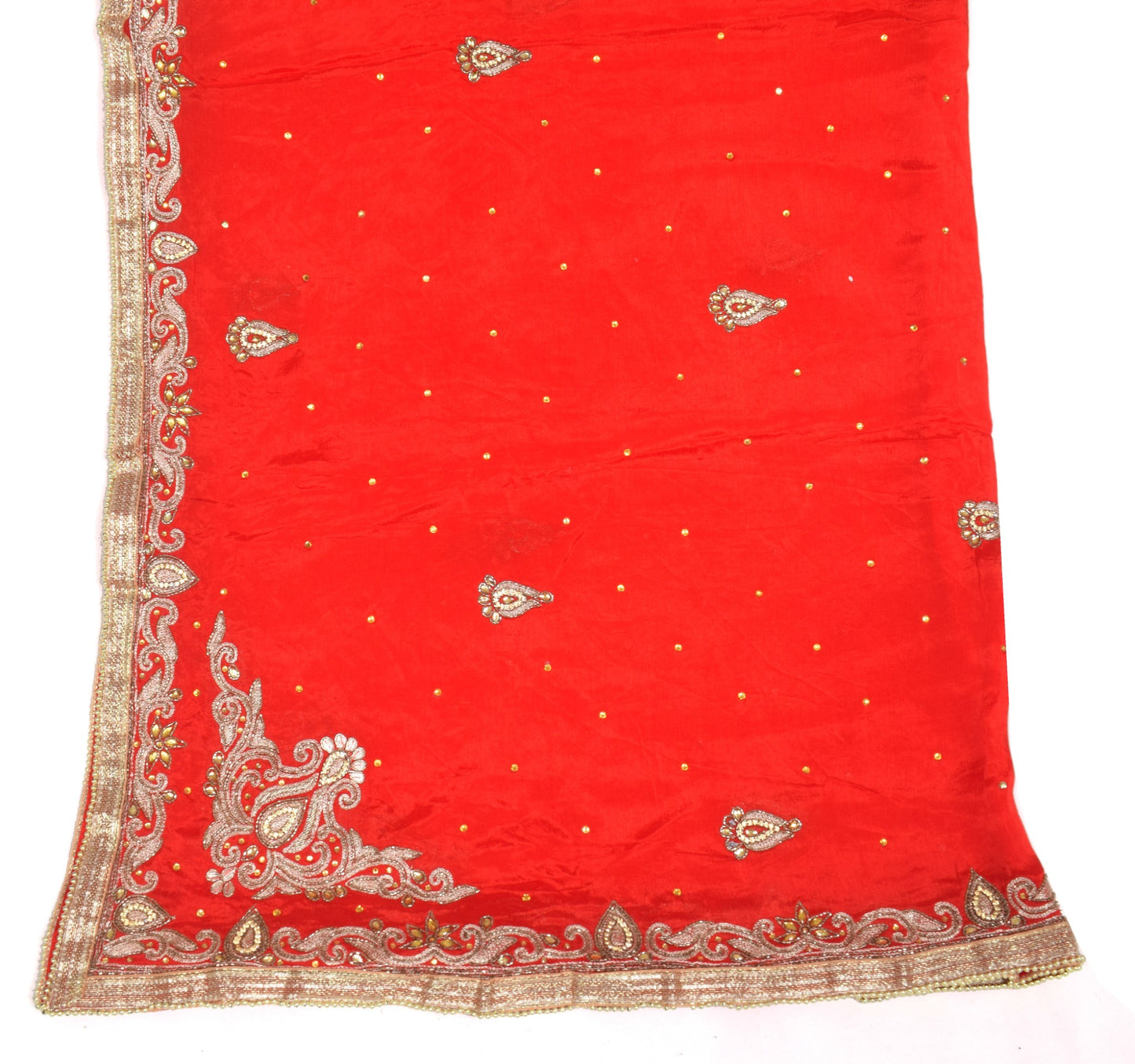 Sushila Vintage Red Wedding Scrap Dupatta Pure Chiffon Embroidered Long Stole