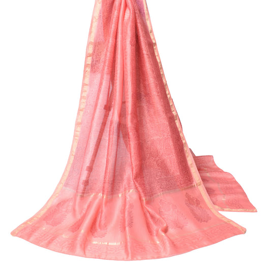 Sushila Vintage Pink Floral Scrap Dupatta Pure Cotton Silk Hand Block Long Stole