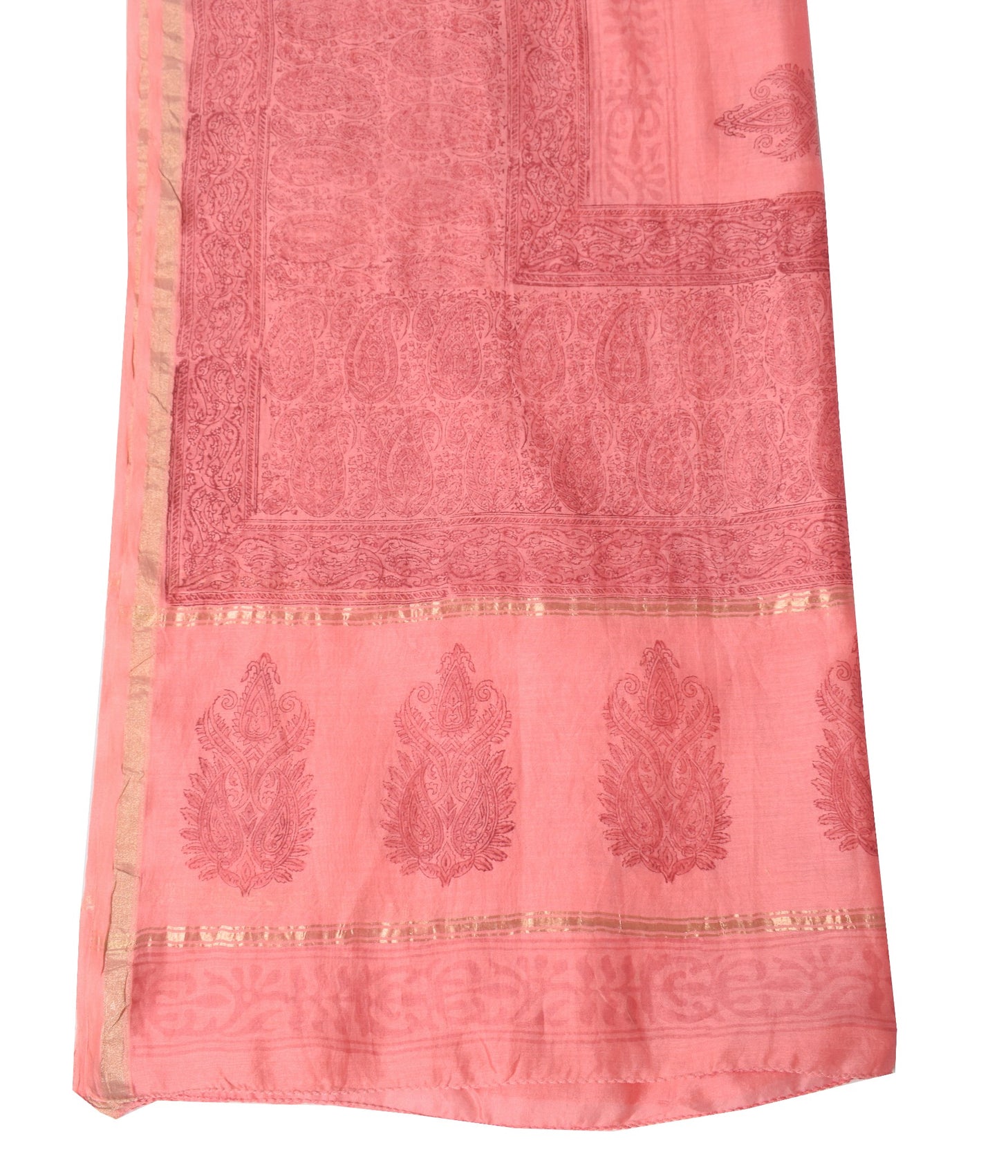Sushila Vintage Pink Floral Scrap Dupatta Pure Cotton Silk Hand Block Long Stole