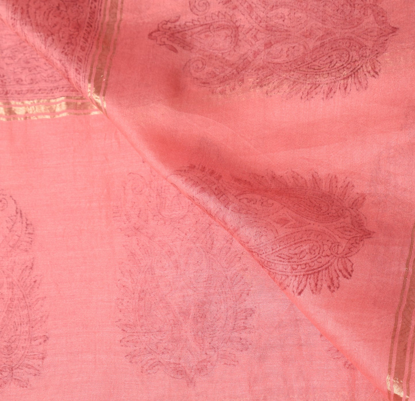 Sushila Vintage Pink Floral Scrap Dupatta Pure Cotton Silk Hand Block Long Stole