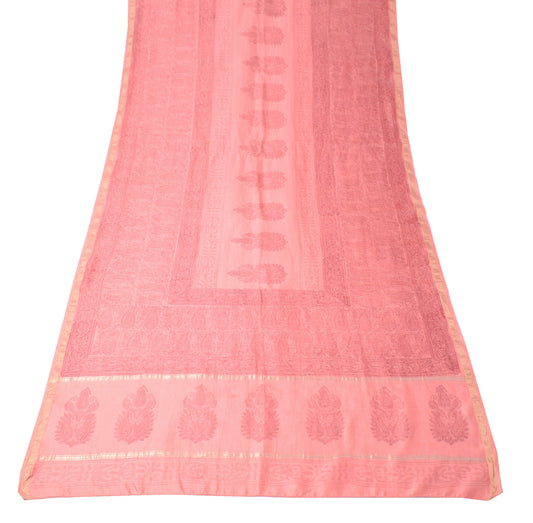 Sushila Vintage Pink Floral Scrap Dupatta Pure Cotton Silk Hand Block Long Stole